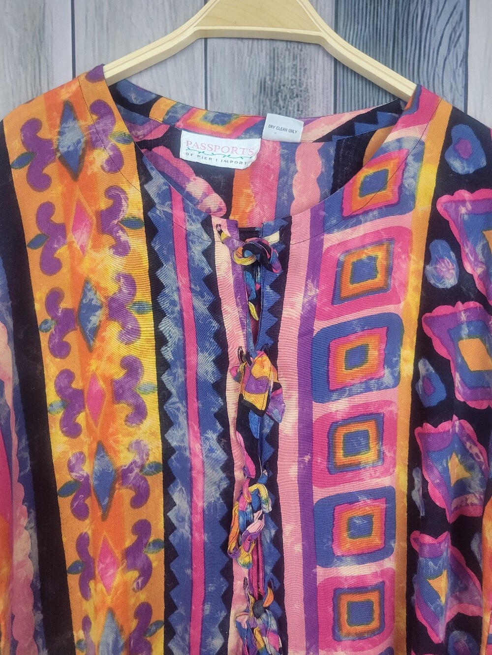 Vintage Pier 1 Tie Dye Print Long Sleeve Shirt Tunic Swim Cover Up Orange Medium - Picture 2 of 6